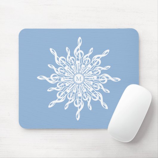 Winter Blue Ornamental Monogram G-Clef Snowflake Mousepad (Mit Mouse)