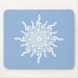 Winter Blue Ornamental Monogram G-Clef Snowflake Mousepad