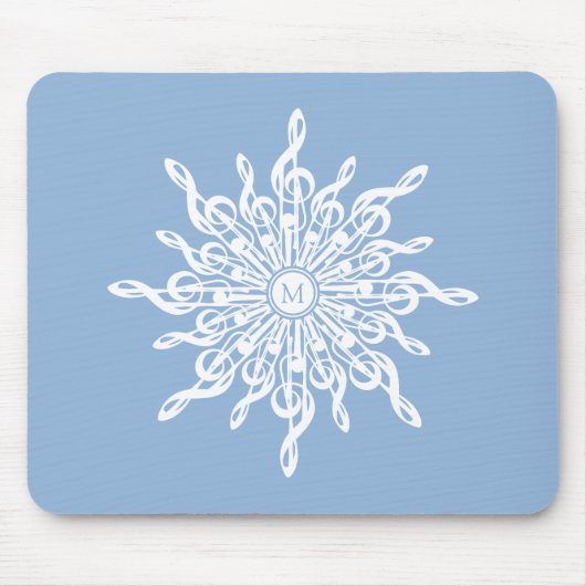 Winter Blue Ornamental Monogram G-Clef Snowflake Mousepad (Vorne)