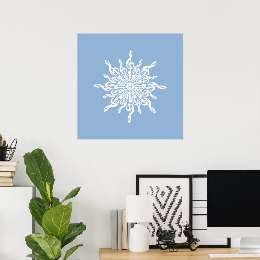 Winter Blue Ornamental Monogram G-Clef Snowflake Poster (Heimbüro)