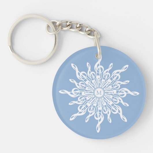 Winter Blue Ornamental Monogram G-Clef Snowflake Schlüsselanhänger (Vorderseite)