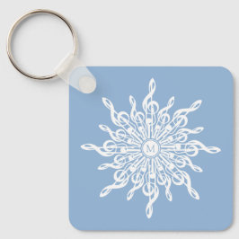 Winter Blue Ornamental Monogram G-Clef Snowflake Schlüsselanhänger