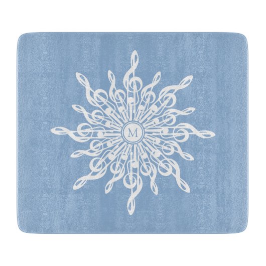 Winter Blue Ornamental Monogram G-Clef Snowflake Schneidebrett (Vorderseite)