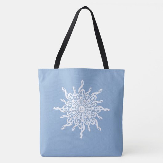 Winter Blue Ornamental Monogram G-Clef Snowflake Tasche (Vorderseite)
