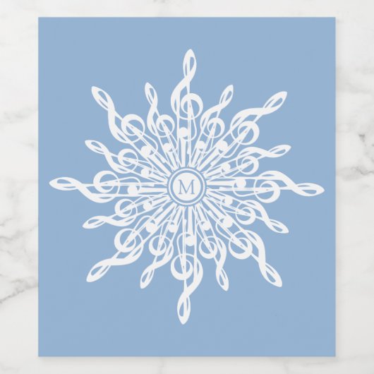 Winter Blue Ornamental Monogram G-Clef Snowflake Weinetikett (Einzelnes Label)