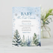 Winter Blue Pine Tree Baby Showflakes Einladung (Stehend Vorderseite)