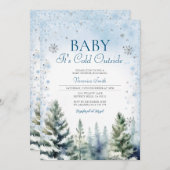 Winter Blue Pine Tree Baby Showflakes Einladung (Vorne/Hinten)