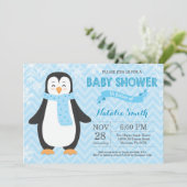 Winter Blue Pinguin Boy Baby Dusche Einladung (Stehend Vorderseite)