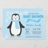 Winter Blue Pinguin Boy Baby Dusche Einladung (Vorne/Hinten)