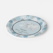 Winter Blue Polar Bear Snowflake Baby Dusche Pappteller (Schrägansicht)