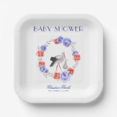 Winter Blue Red Floral Watercolor Babydusche Pappteller (Vorderseite)