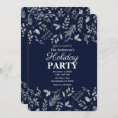 Winter Blue & Silver Blätter Botanischer Urlaub Einladung (Vorne/Hinten)