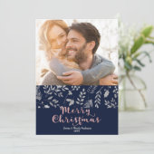 Winter Blue Silver Elegantes Foto Feiertagskarte (Stehend Vorderseite)