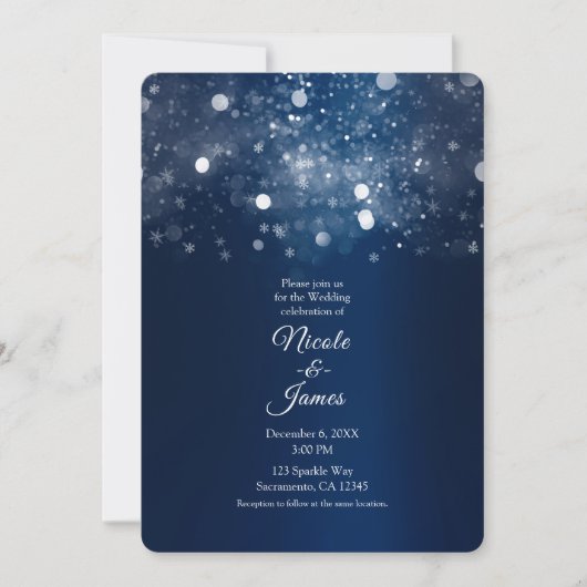 Winter Blue Silver funkelnde Lichter Hochzeit Einladung (Vorderseite)