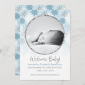 Winter Blue & Silver Snowflake Baby Birth Ankündig Ankündigung (Vorne/Hinten)