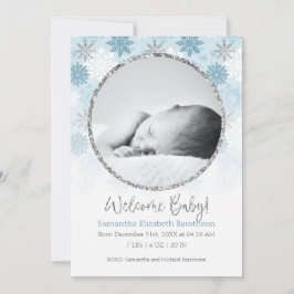 Winter Blue & Silver Snowflake Baby Birth Ankündig Ankündigung