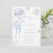 Winter Blue & Silver Snowflake Baby Dusche Einladung (Stehend Vorderseite)