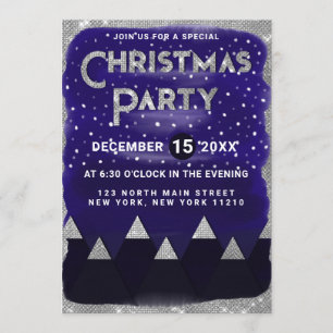 Winter Blue Silver Snowy Mountains Weihnachtsfest  Einladung