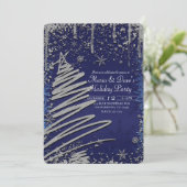Winter Blue & Silver Weihnachtsbaum Weihnachtsfeie Einladung (Stehend Vorderseite)