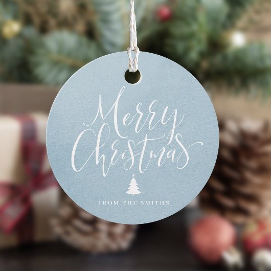 Winter Blue Simple Calligraphy Frohe Weihnachten Geschenkanhänger