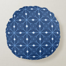 Winter Blue Snow and Ice Round Pillow