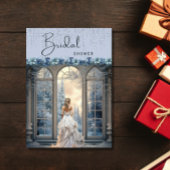 Winter Blue Snow Floral Elegantes Brautparty Einladung