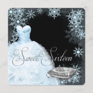 Winter Blue Snowflake 16 . Geburtstag Party Einladung