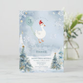 Winter Blue Snowflake Albern Gänse 3. Geburtstag Einladung (Stehend Vorderseite)