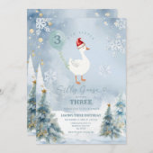 Winter Blue Snowflake Albern Gänse 3. Geburtstag Einladung (Vorne/Hinten)