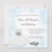 Winter Blue Snowflake Foto 16 . Geburtstag Party Einladung (Rückseite)