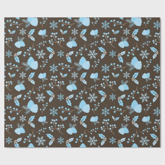 Winter Blue Snowflake Mistletoe Pinecone Unsichtba Geschenkpapier (Flach)