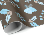 Winter Blue Snowflake Mistletoe Pinecone Unsichtba Geschenkpapier (Rolleneckpunkt)