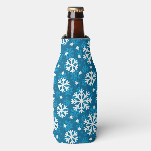 Winter Blue Snowflake Muster Flaschenkühler (Flaschenvorderseite)