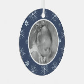 Winter Blue Snowflake Niedliches Foto Personalisie Ornament Aus Metall (Vorderseite Rechts)