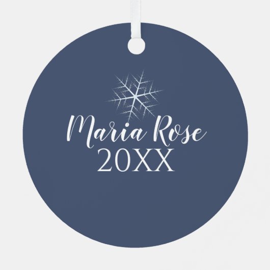 Winter Blue Snowflake Niedliches Foto Personalisie Ornament Aus Metall (Rückseite)