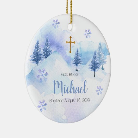 Winter Blue Snowflake Taufe Gott segne Keramik Ornament (Rechts)