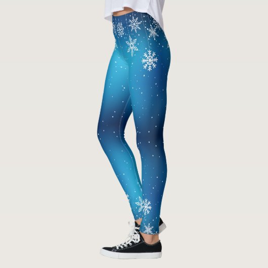 Winter Blue Snowflake Weihnachten Leggings (Links)