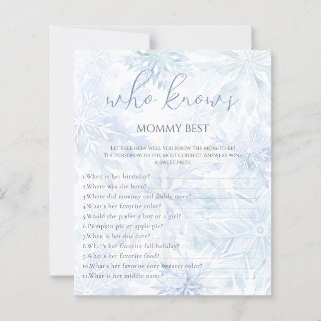 Winter Blue Snowflake Who Knows Mommy Game (Vorderseite)