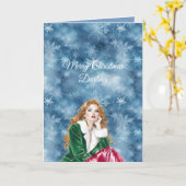 Winter Blue Snowflakes Christmas Red Head Girl Karte (Gelbe Blume)