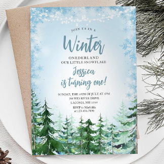 Winter Blue Snowflakes Onederland 1. Geburtstag Einladung