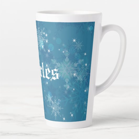 Winter Blue Snowflakes Personalisiert Milchtasse (Rechts)