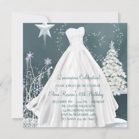Winter Blue Snowflakes Quinceanera Einladungen (Vorderseite)