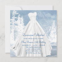 Winter Blue Snowflakes Quinceanera Einladungen