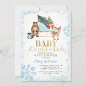 Winter Blue Snowflakes Woodland Baby Dusche Einladung (Vorderseite)