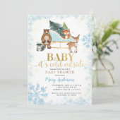 Winter Blue Snowflakes Woodland Baby Dusche Einladung (Stehend Vorderseite)