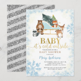 Winter Blue Snowflakes Woodland Baby Dusche Einladung