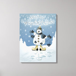 Winter Blue Snowman Christmas Leinwanddruck