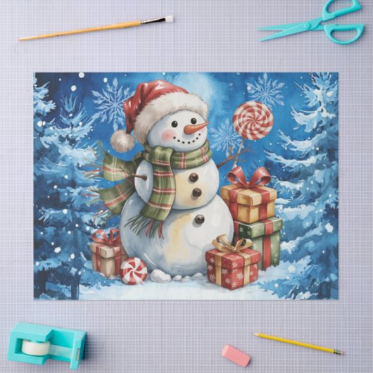 Winter Blue Snowman & Christmas Presents Seidenpapier (Basteln)