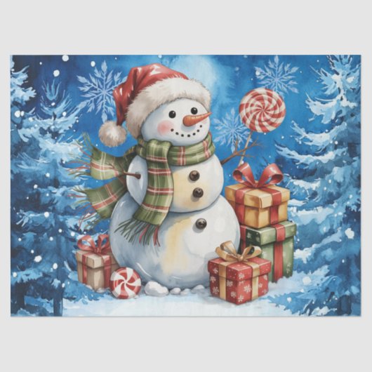 Winter Blue Snowman & Christmas Presents Seidenpapier (Vorderseite)