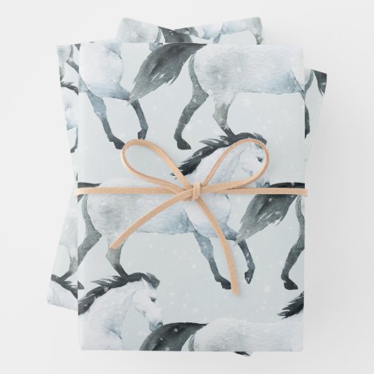 Winter Blue Snowy White Horse Geschenkpapier Set (Beispiel)
